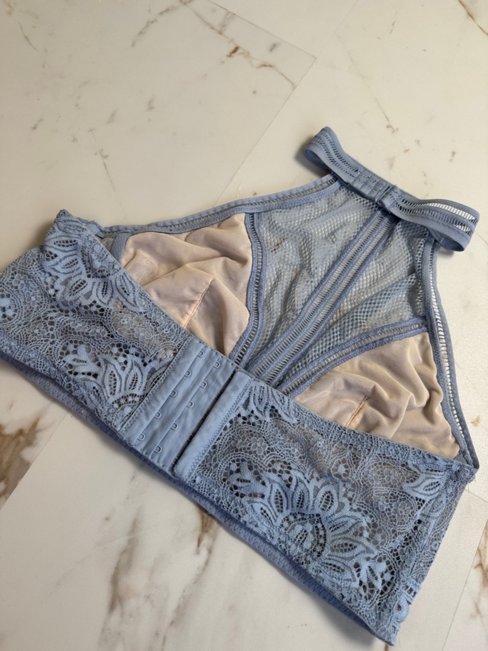 Victorias Secret High Neck Halter Top Baby Blue Sz M-L Festival Mesh Lace Eyelet - Picture 6 of 9